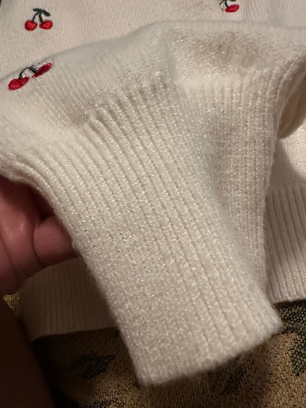 Jessica Simpson Cream Crewneck Sweater with Red Cherry Embroidery - Picture 5 of 8